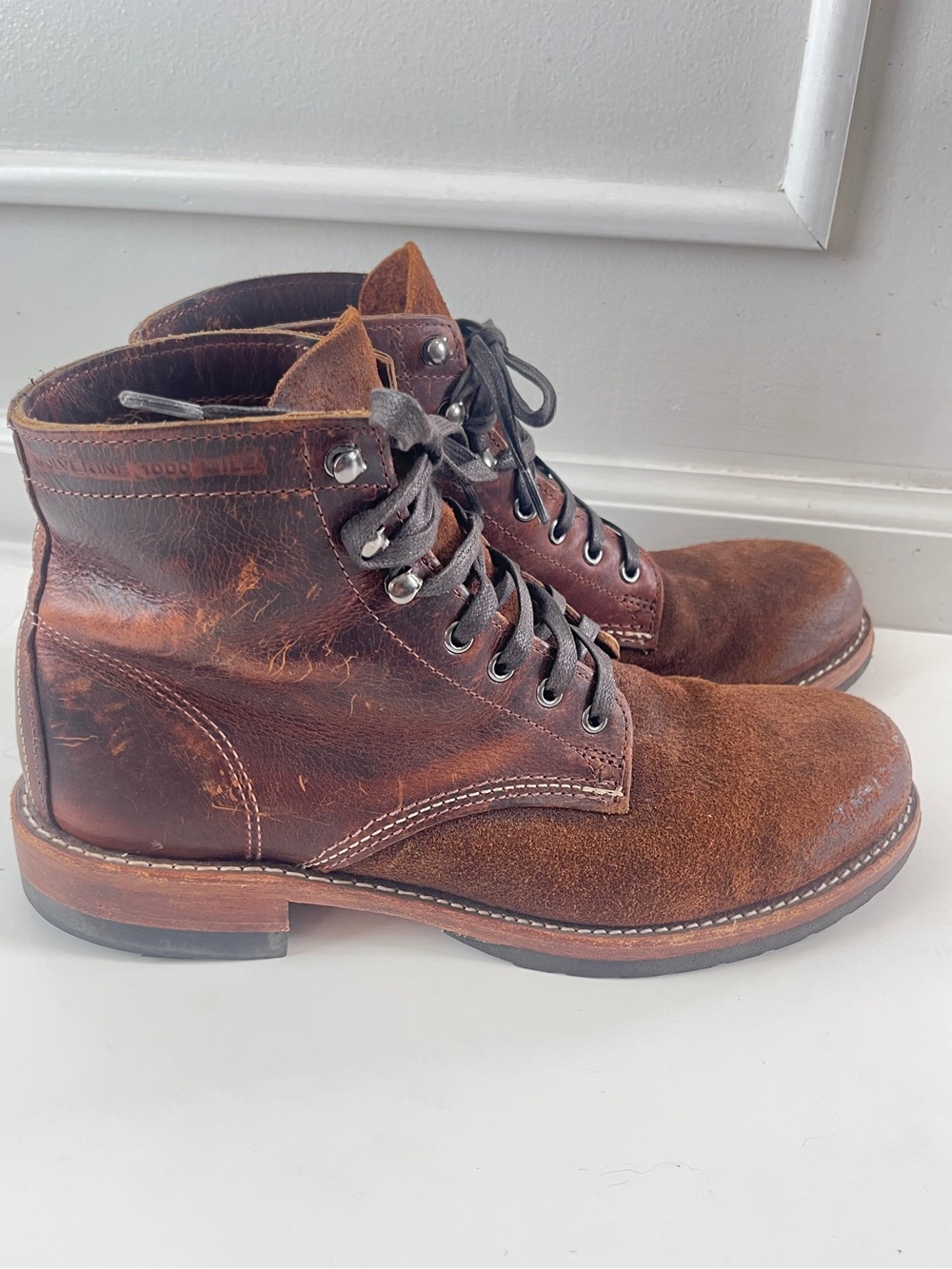 Wolverine 1000 Mile Boots Plain Toe Mens 9  Brown Leather Suede Heritage USA